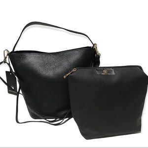 - LUISA‎ VANNINI Leather Crossbody Black Tote Bag Adjustable Straps